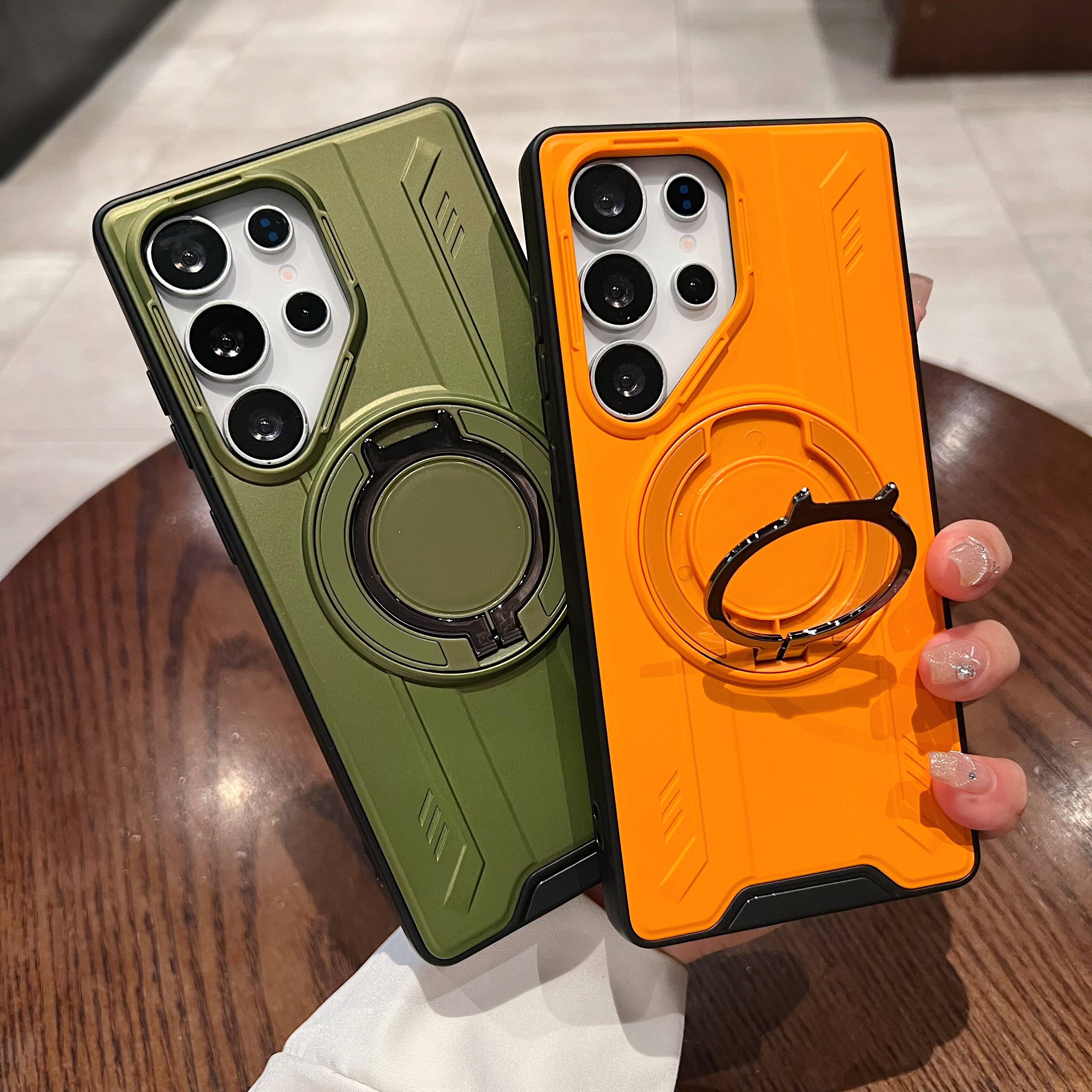 Back. Dteck - Ring Stand Holder Case For Samsung Galaxy S26 Ultra, Shockproof Hybrid Hard PC+TPU Rugged Cover - Orange.