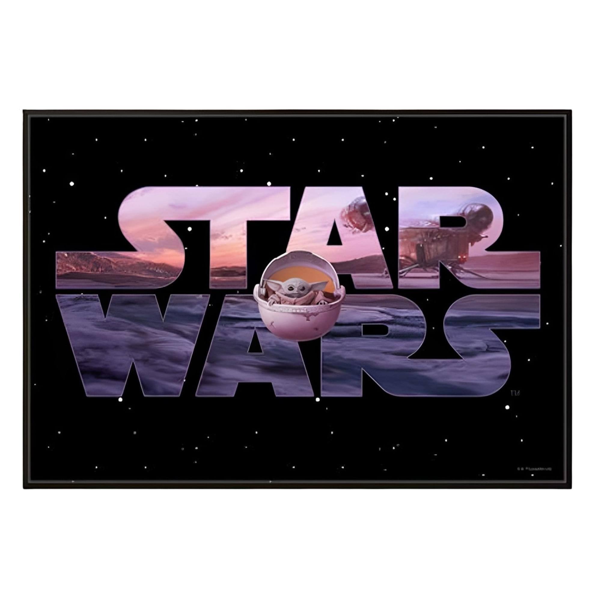 Silver Buffalo - Star Wars The Mandalorian Logo and The Child 13 x 19 Inch Framed MDF Wall Art - Black