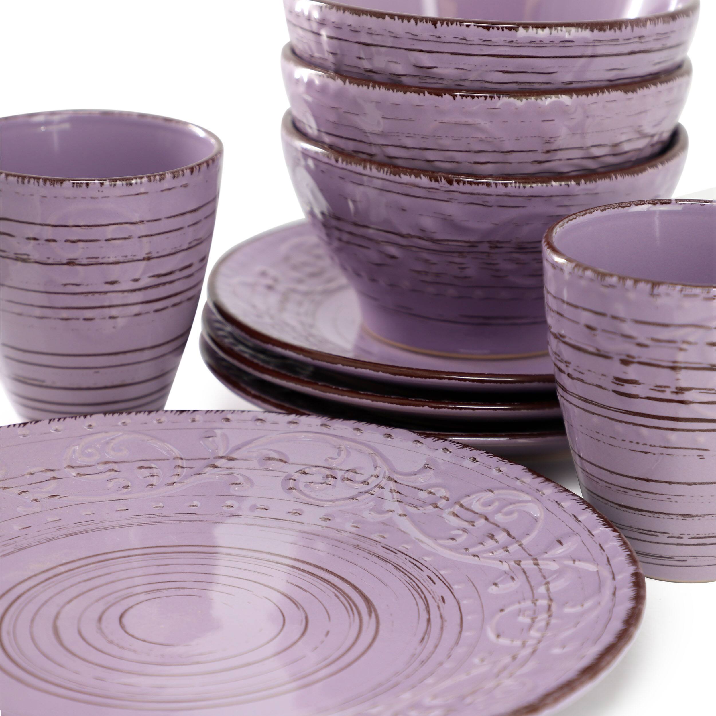 Alt View 5. Elama - Elama Malibu Mica 16-Piece Stoneware Dinnerware Set in Purple - Purple.