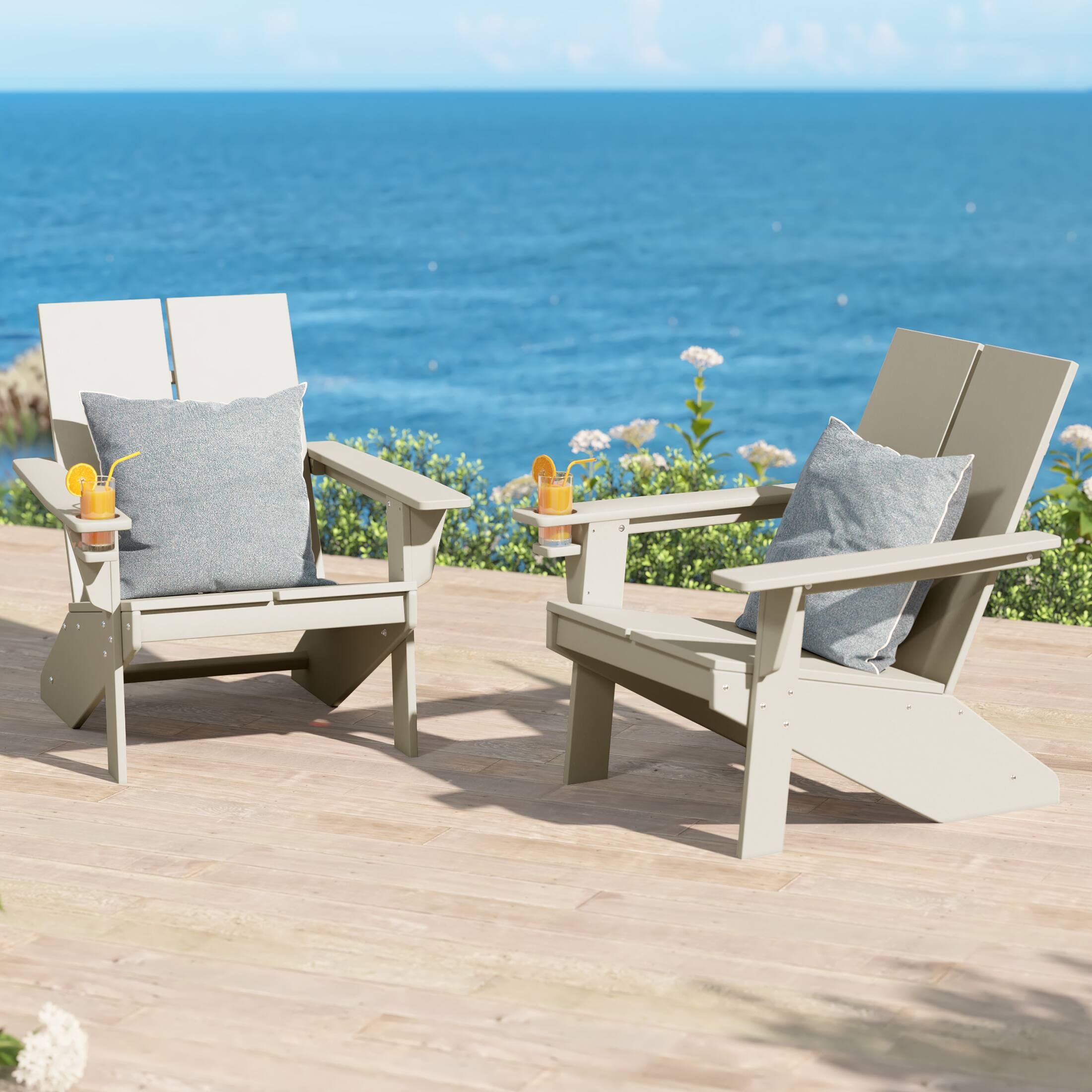 Angle. WestinTrends - WestinTrends Riviera Outdoor HDPE Modern Adirondack Chair with Cup Holder (Set of 2) - Sand.