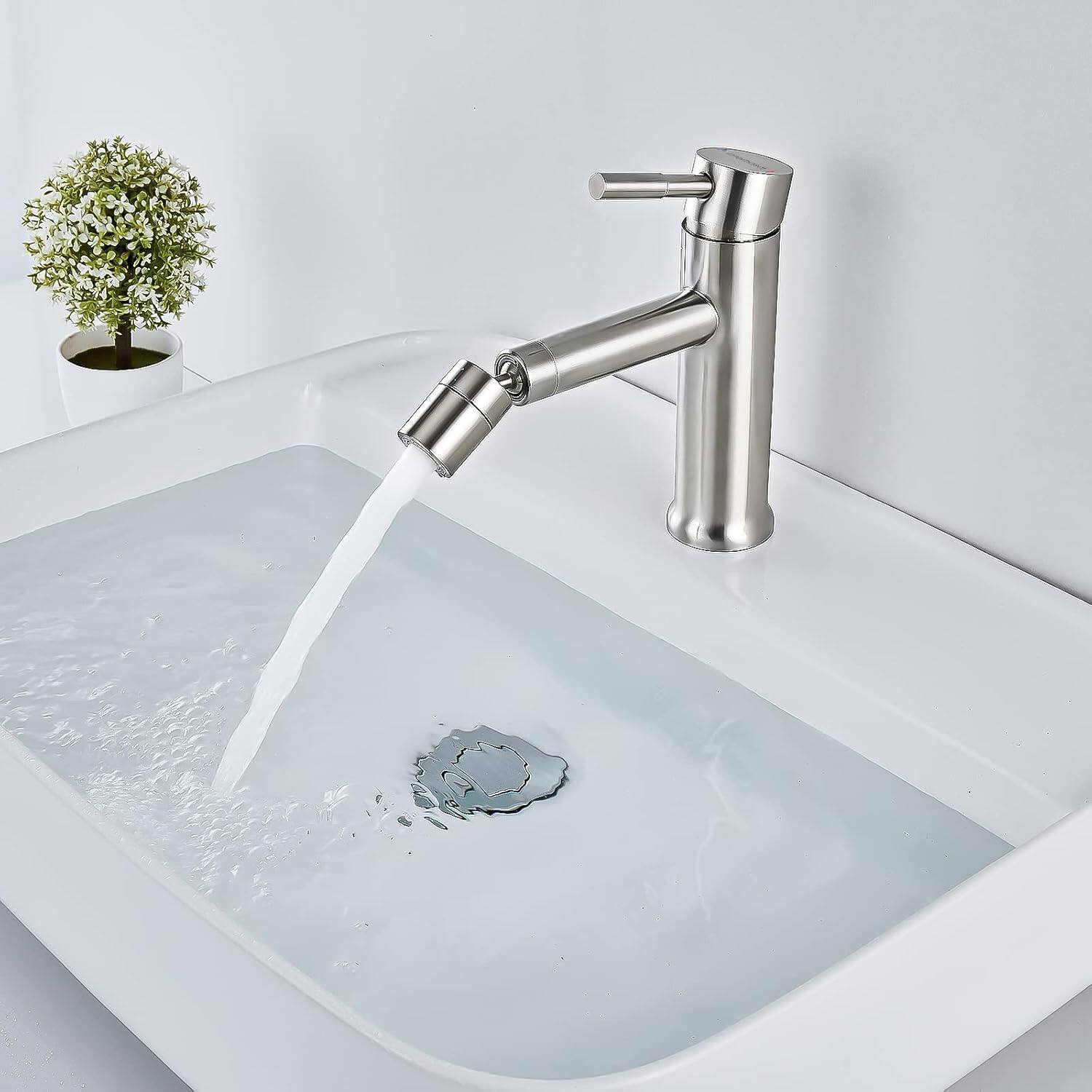 Alt View 1. MOOSOO - Bathroom Faucet Brushed Nickel Single Hole Single Handle One Hole Vanity Faucet for 360° Swivel Faucet Aerator - Silver.