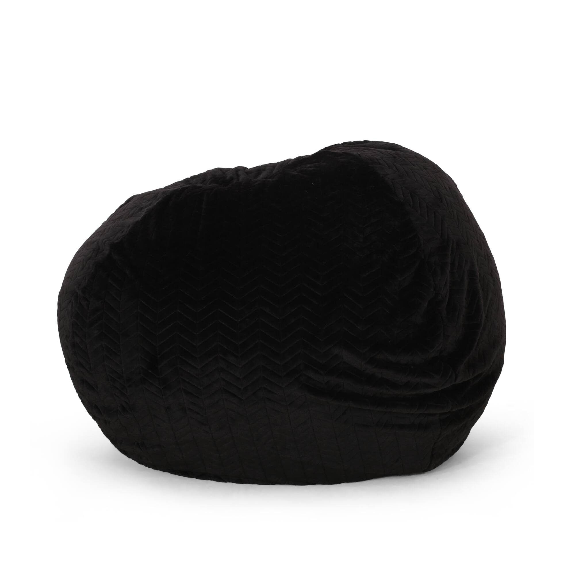 Left. GOODSILO - Luxurious Round Faux Fur Bean Bag Chair with Removable Cover for Ultimate Comfort and Style - Black.