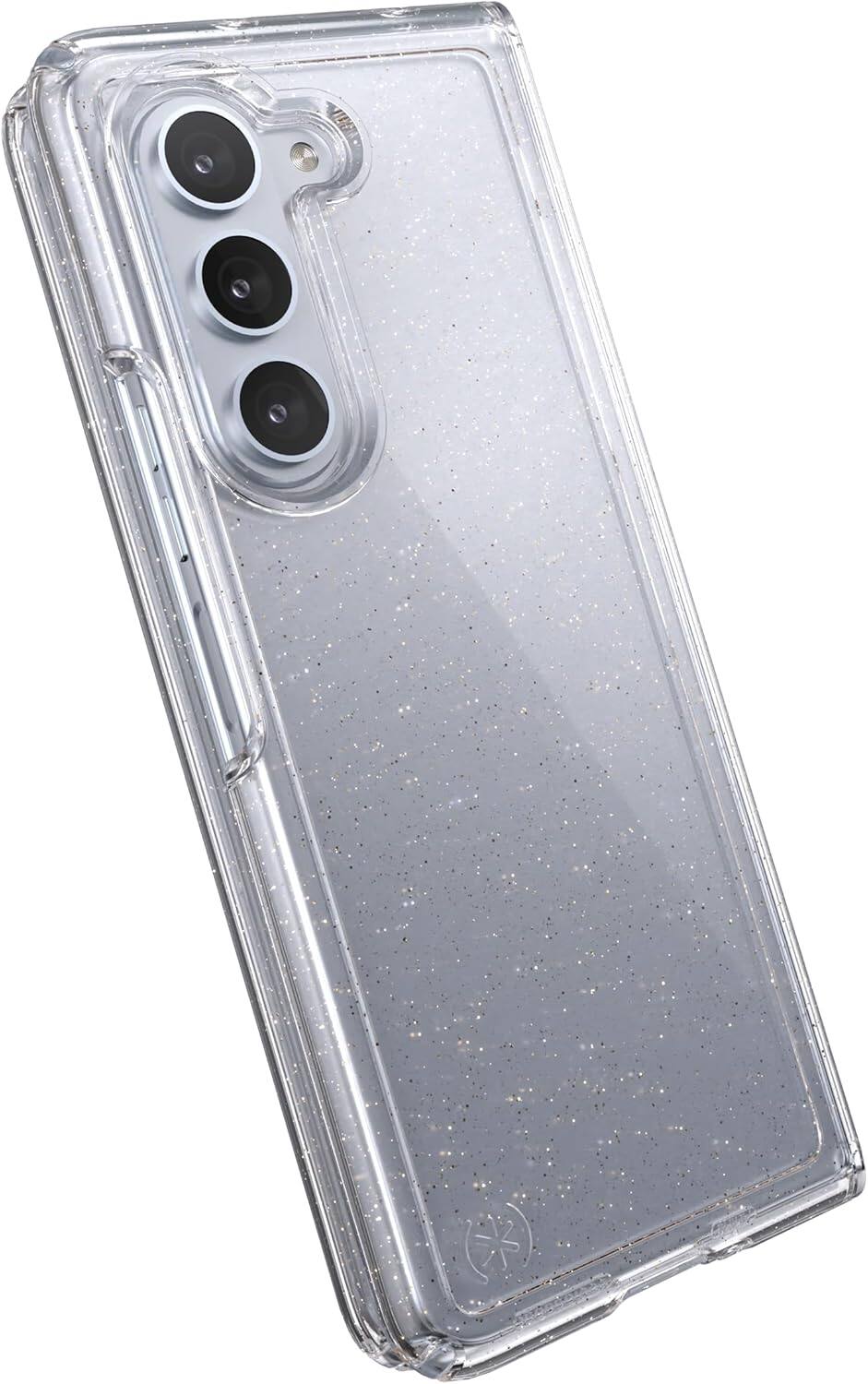 Front. Speck - Speck Presidio Perfect-Clear Fold With Glitter Case - Samsung Galaxy Z Fold5 - Clear/Gold Glitter.