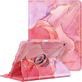 Fintie - Rotating Case for iPad (A16) 11-inch 2025 and iPad 10th Gen 10.9 inch 2022, 360° Swivel Stand Magnetic Shockproof Cover - Marble Pink