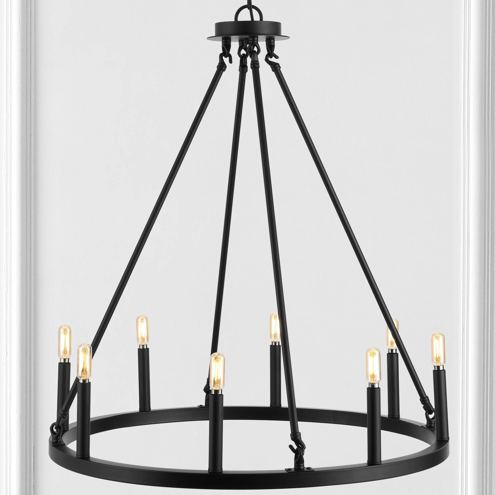 Alt View 1. Jonathan Y - Oberto 28" 8-Light Iron Classic Industrial Ring LED Chandelier, Oil Rubbed Bronze - Oil Rubbed Bronze.
