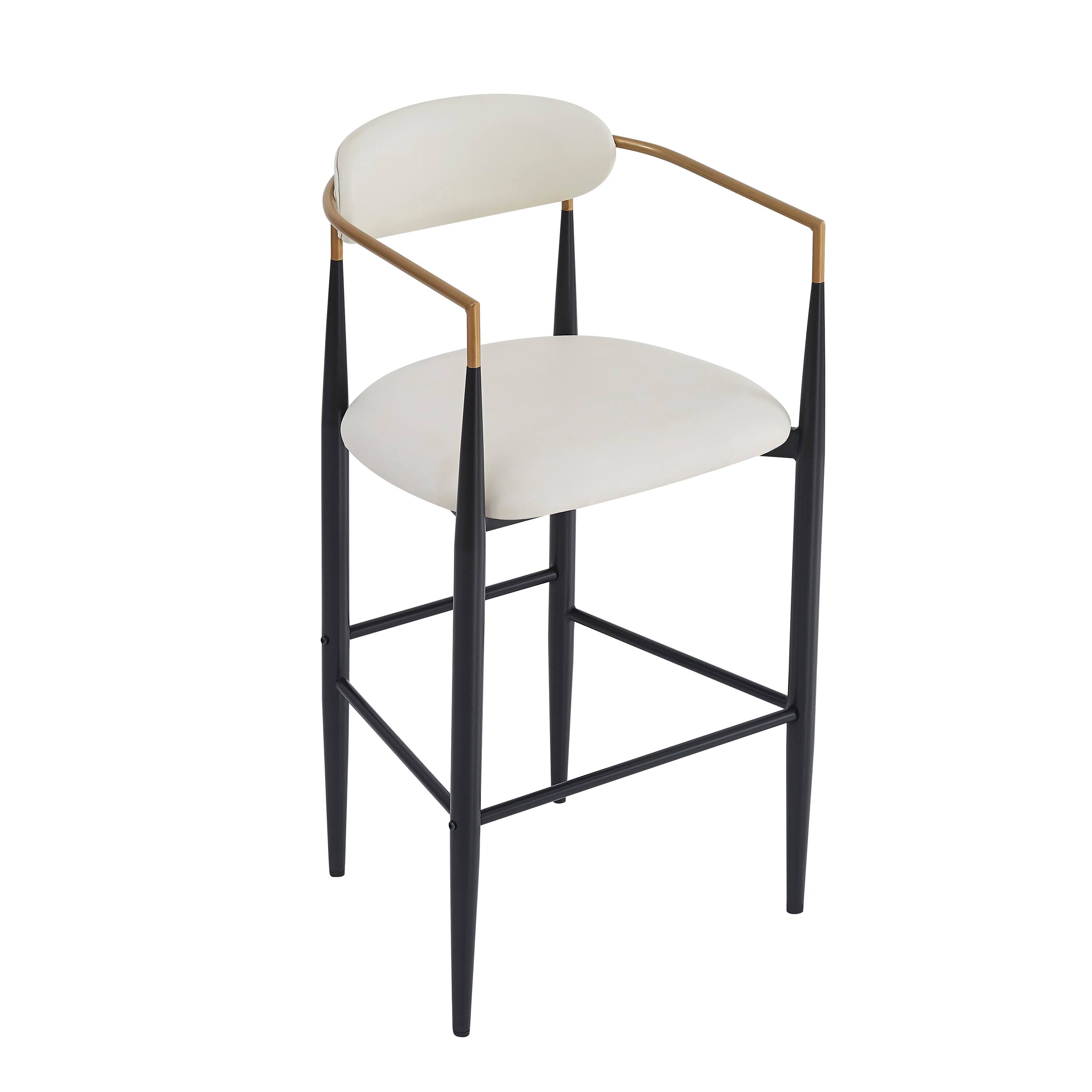 Alt View 2. APRILSOUL - Barstools Set of 2 Upholstered Back Kitchen Island Beige Faux PU Leather Black Iron 260LBS - White.