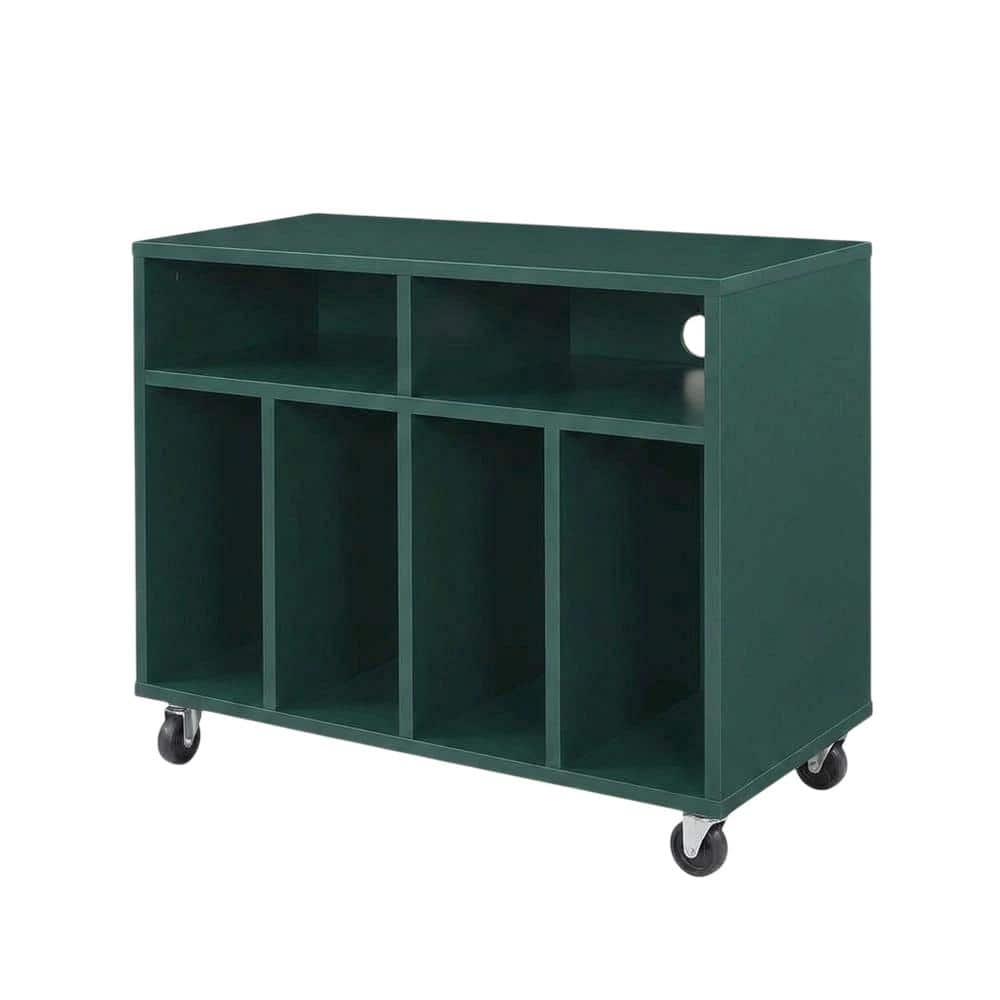 FurniFact - Wooden record player stand with vinyl storage - Dark Teal