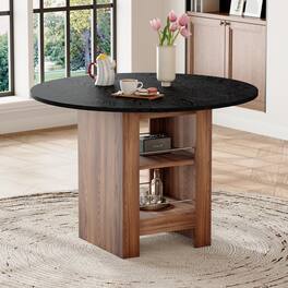 Loheer - 42 inch Round Dining Table with Storage Shelves, Black MDF Top, 30 inch High - Black and Wood