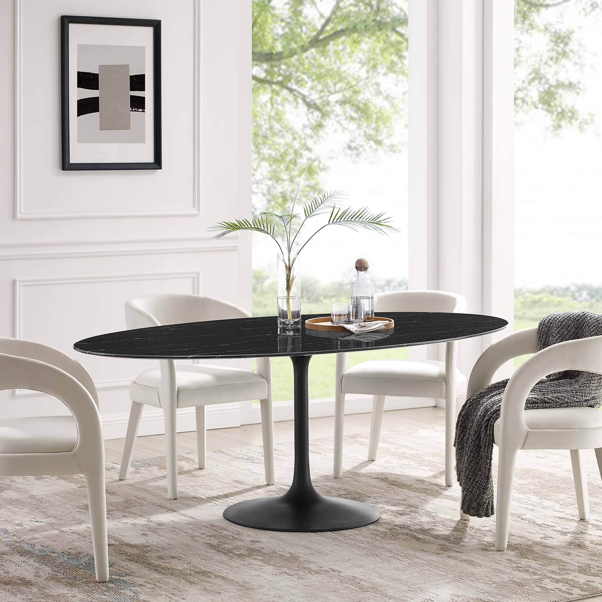 Alt View 5. Modway - Lippa 78" Oval Faux Marble Dining Table by Modway - Black Black.
