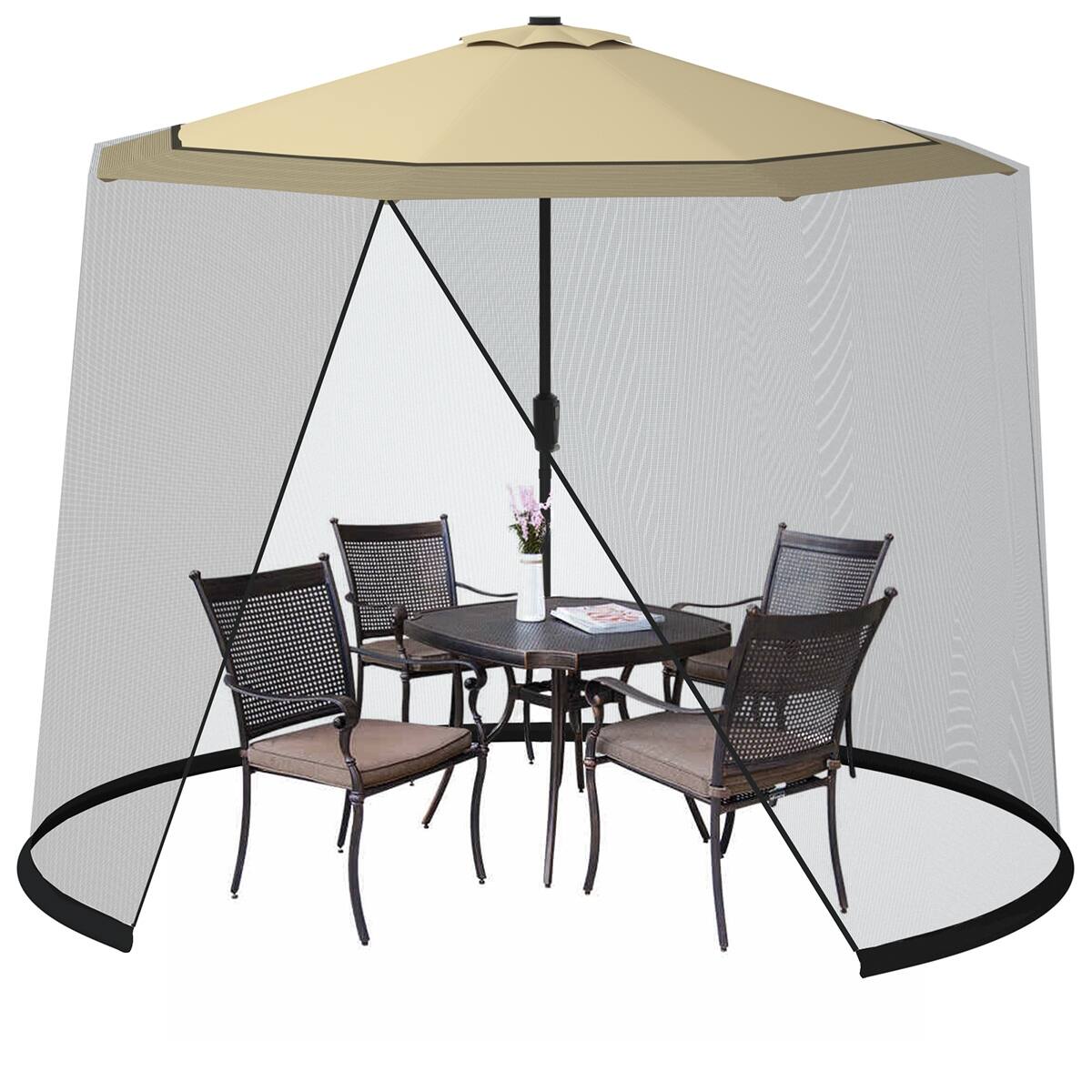Front. Ecooso - Patio Umbrella Mosquito Net, Fits 9–10 ft Table Umbrellas for Outdoor Insect Protection - Black.