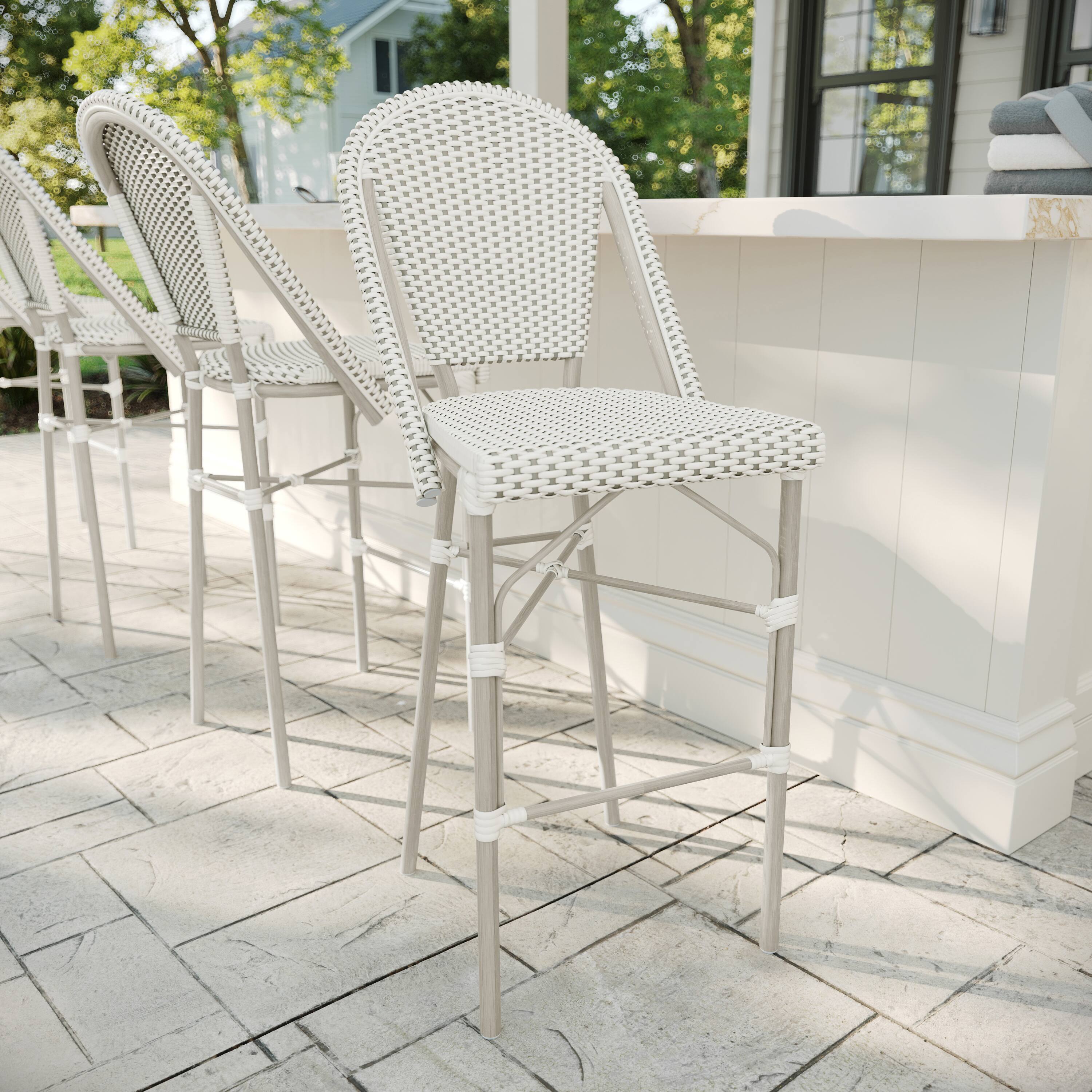 Alt View 1. Martha Stewart - Lily Pond All-Weather Stackable Patio Bistro Bar Stool - Gray & White/Gray Frame.