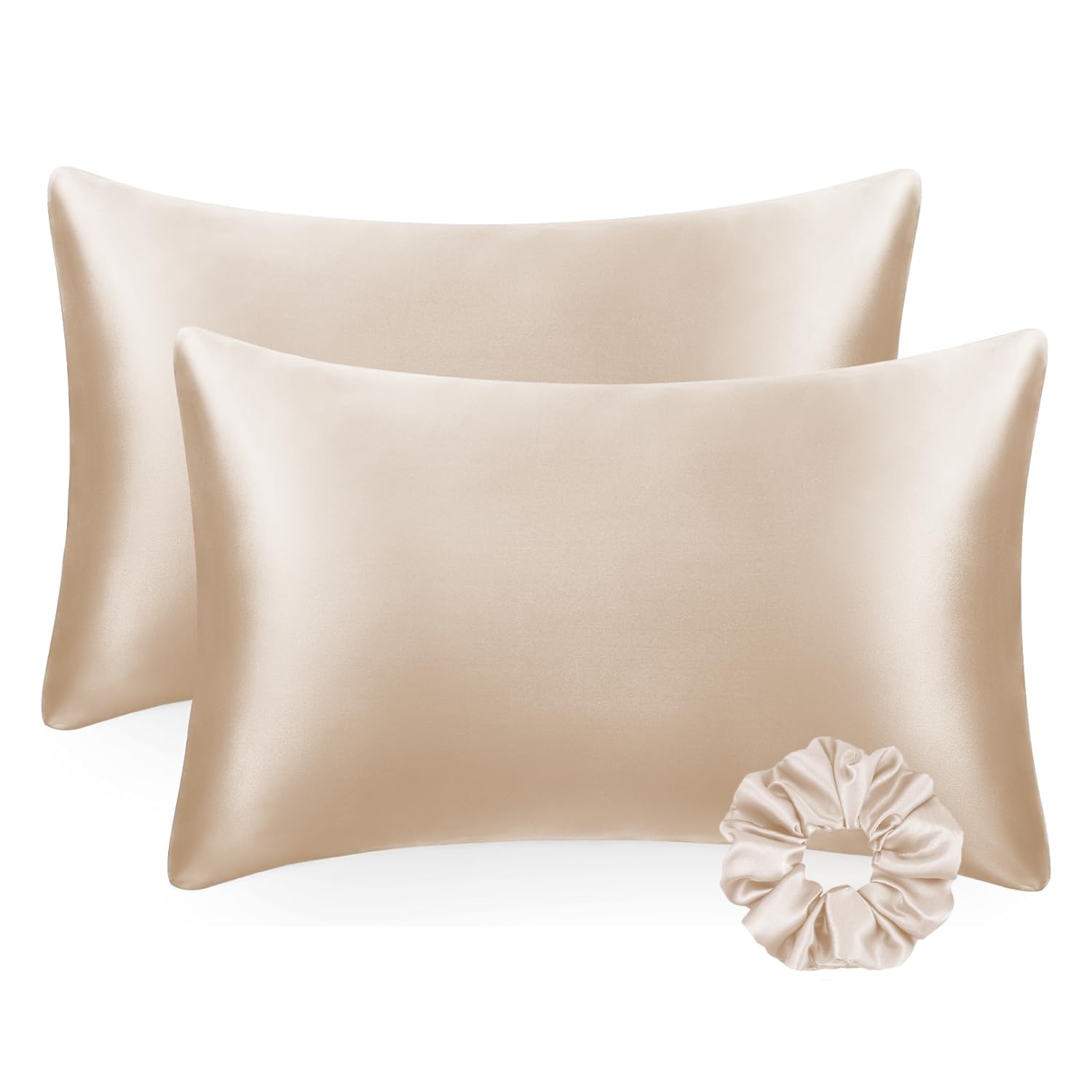 Front. Fabibe - Luxury Silk Satin Pillowcase For Hair And Skin Pillow Case 20x30 Inch Super Soft Body Cover With Envelope Closure Cases - Beige.