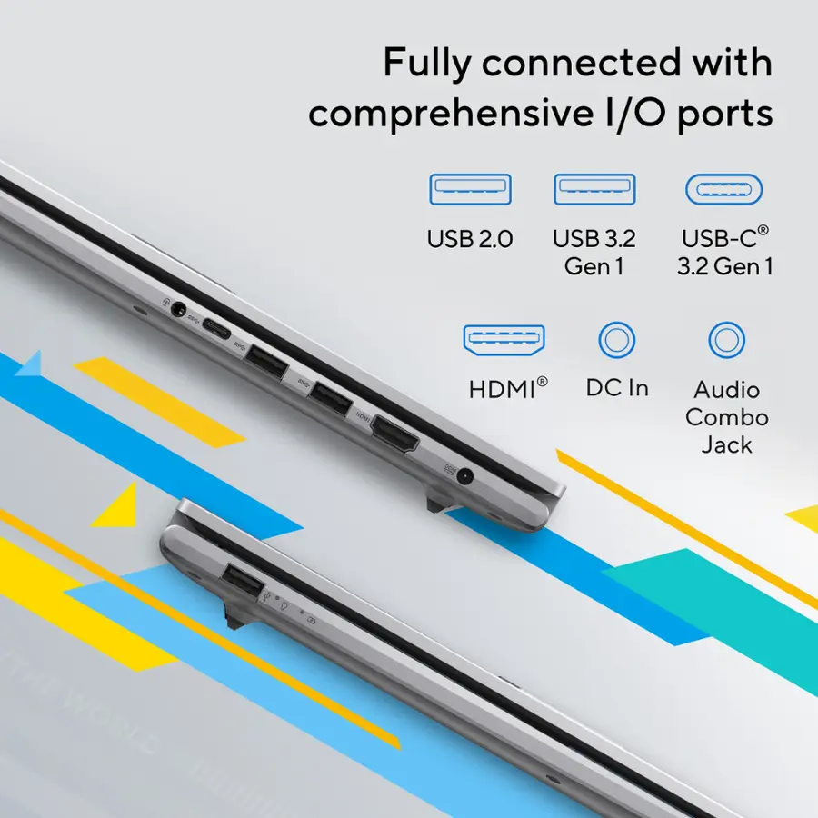 Fully connected with comprehensive 1/O ports. USB 2.0, USB 3.2 Gen 1, USB-C 3.2 Gen 1, HMI, HDMI, DC In, Audio Combo Jack.