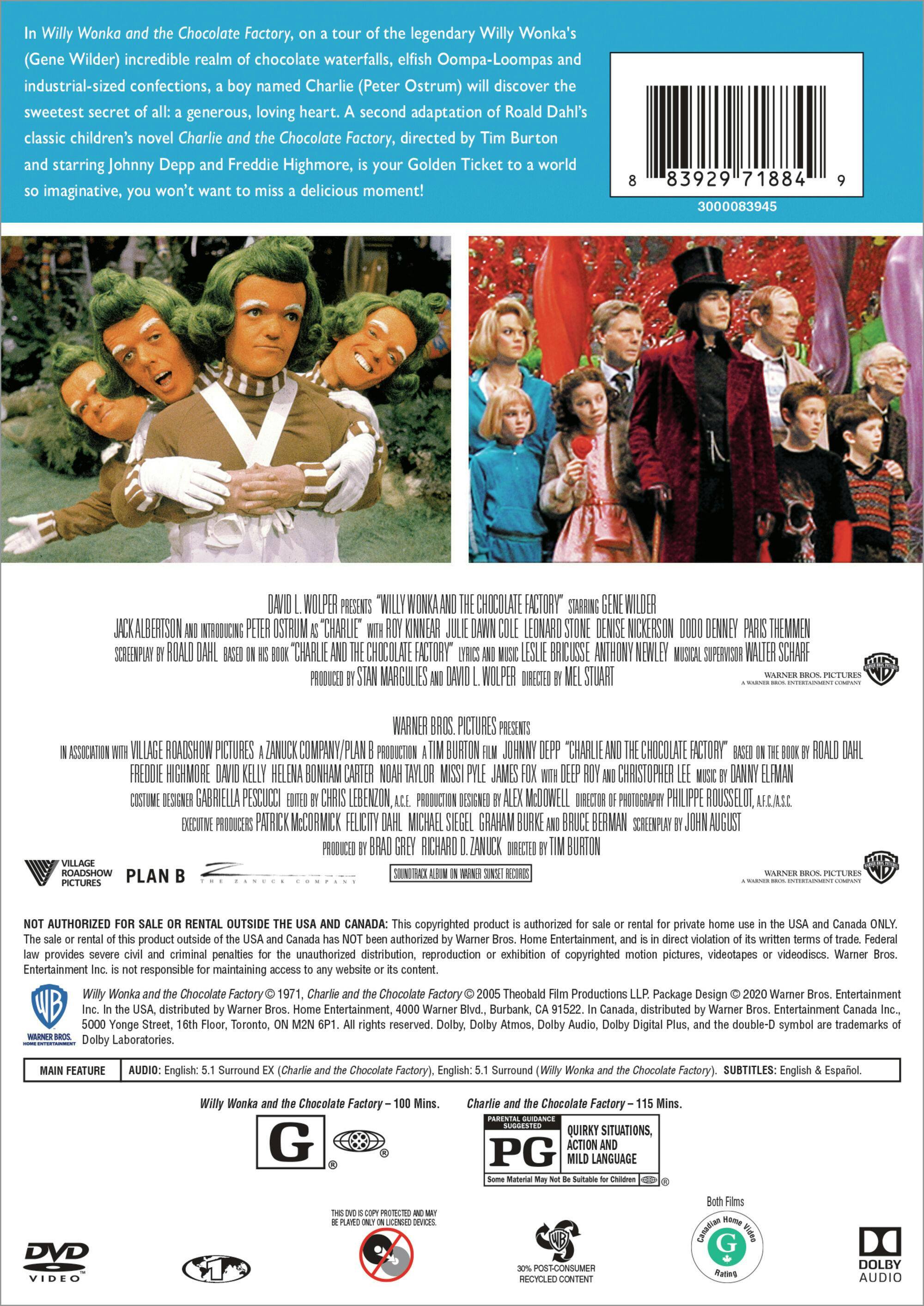 Back. Willy Wonka and the Chocolate Factory/Charlie and the Chocolate Factory (DVD Double Feature) [DVD].
