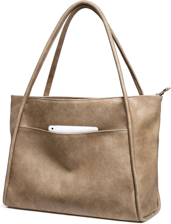 Vulpecula Spade - Large Tote Bag for Women Work with Zipper 16L Vegan Leather Ladies Travel Purses and Handbags - T3-nude