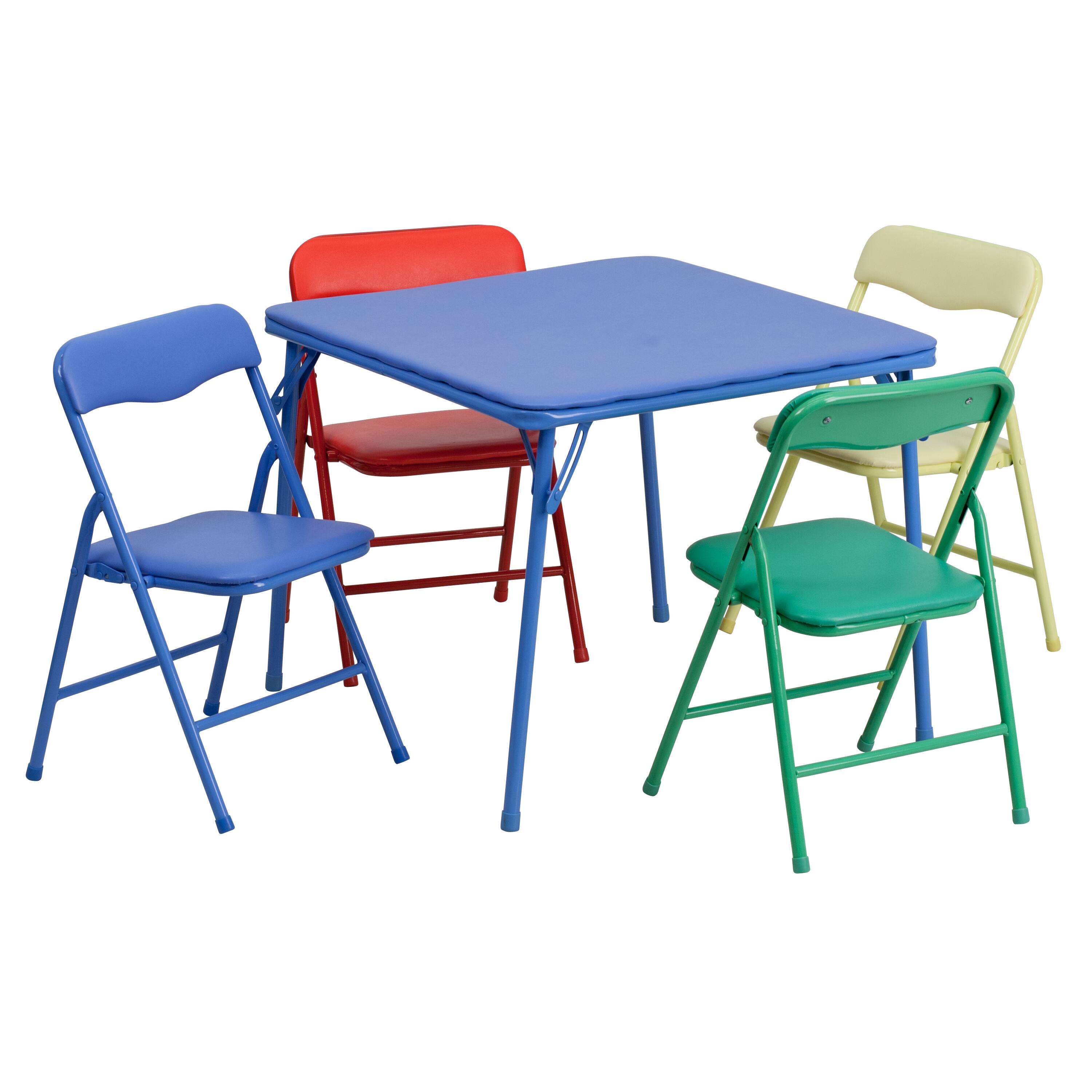 Alt View 1. Emma + Oliver - Kids 5 Piece Folding Table and Chair Set - Kids Activity Table Set - Blue.