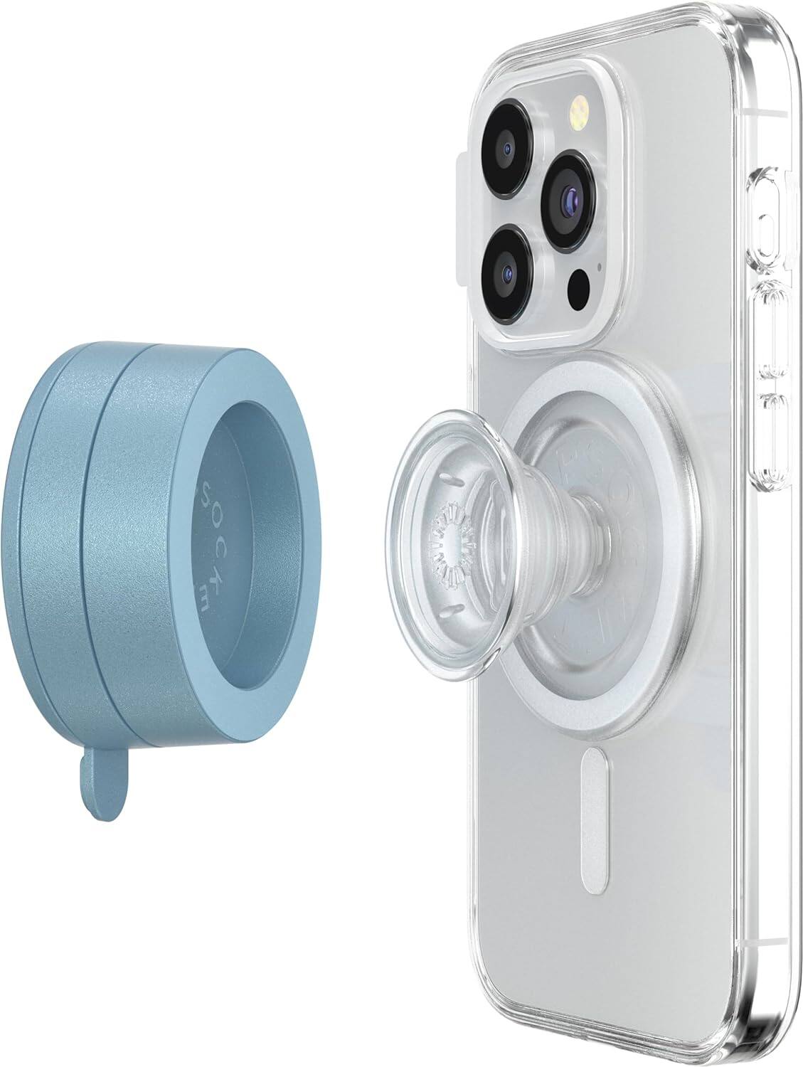 Alt View 11. PopSockets - Multi-Surface Magnetic Suction Phone with MagSafe for Mobile Phones - Metallic Blue Sigh.