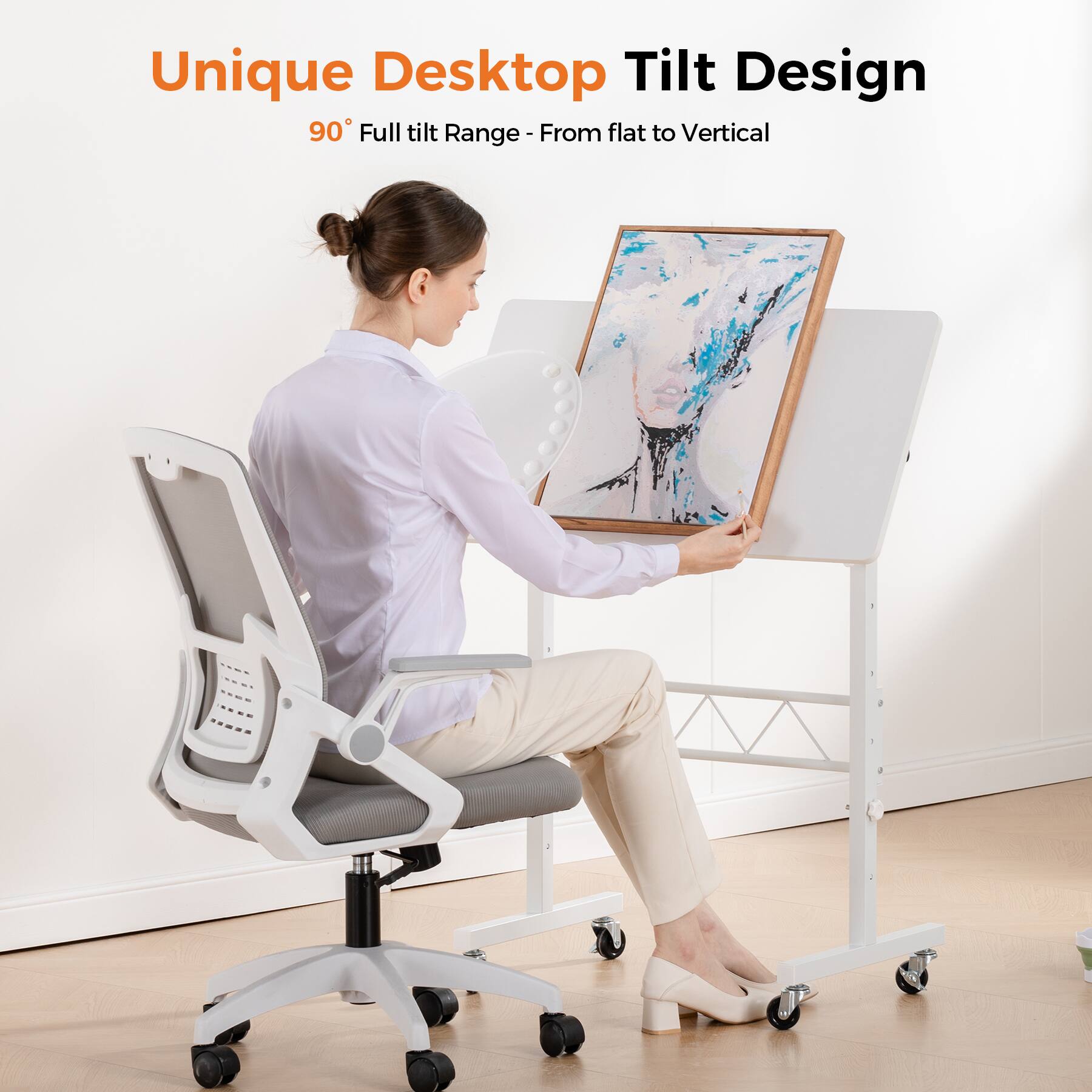 Unique Desktop Tilt Design 90° Full tilt Range - From flat to Vertical