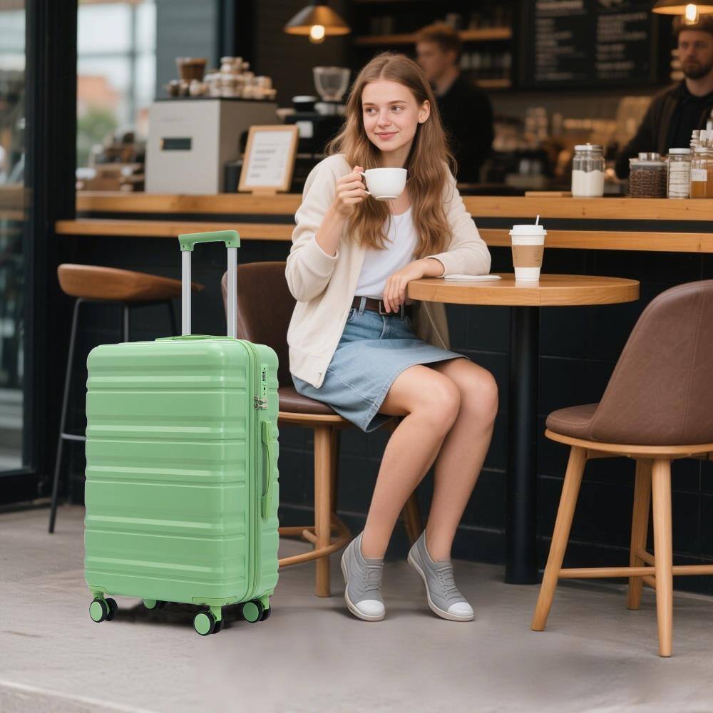 Angle. BreeBe - HIFINE TOURIST 3-Piece ABS Luggage Set 20/24/28 Inch with Spinner Wheels, TSA Lock, Matching Color Suitcases - Green.