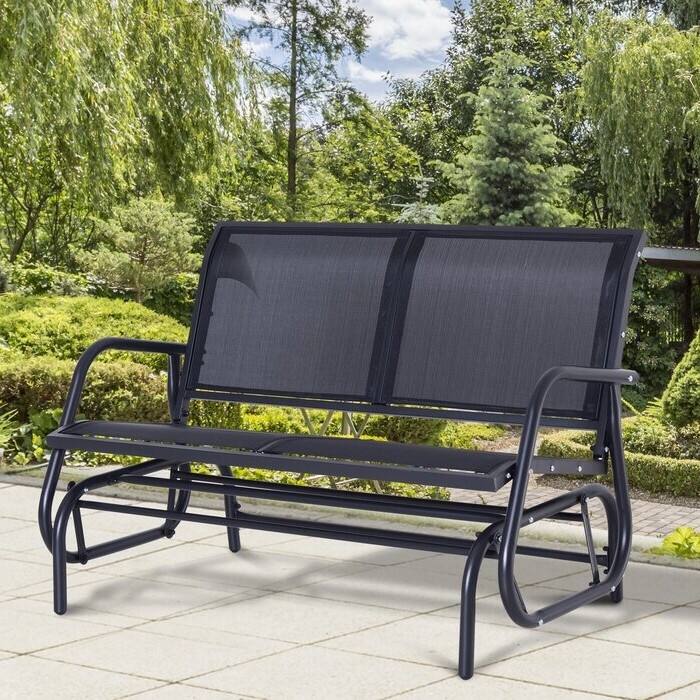 Back. Hivvago - 2 Seater Mesh Outdoor Patio Swing Glider Dark Gray - black.