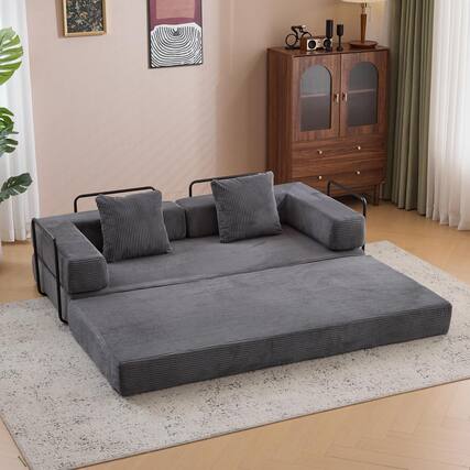 Front. Trinkets Crazed - Convertible Floor Sofa Bed with Fixed-Shape Frame, Corduroy Boneless Sofa Folding Mattress Couch with Armrest - dark gray.