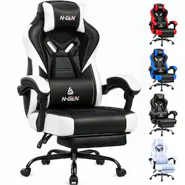 Celtoss - Big & Tall Gaming Chair with Footrest, 400 lbs Heavy Duty Ergonomic PU Leather Recliner with Headrest & Lumbar Support - Big & Tall White