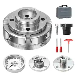 VEVOR - 4 Inch Wood Lathe Chuck, 4-Jaw, Self-Centering Wood Turning Chuck Set with 1" x 8TPI Thread & Adapter, 4 PCS Round/Step - Silver
