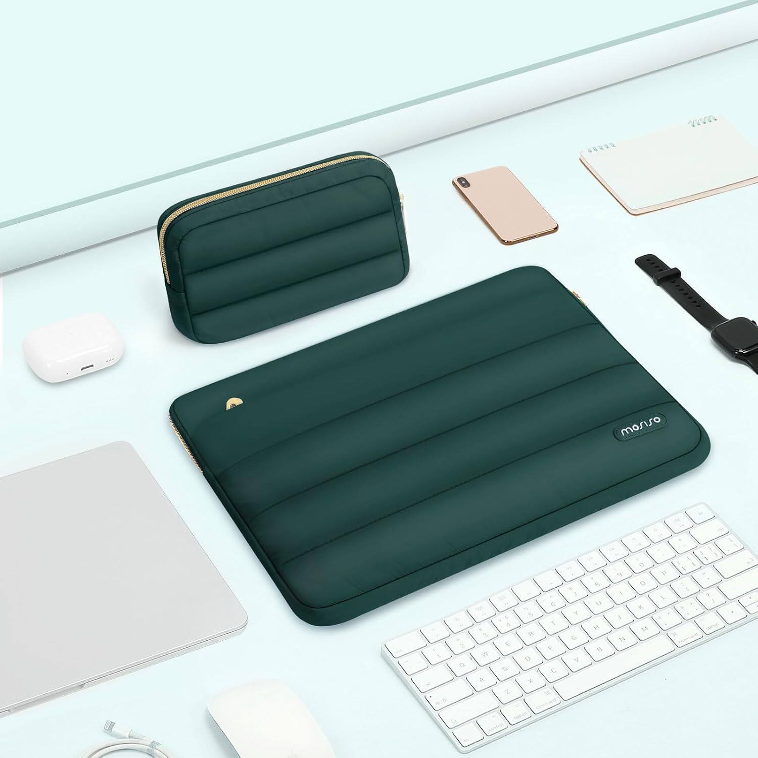 Alt View 1. mosiso - Puffy Laptop Sleeve 13-13.3 inch for MacBook Air 13 13.6 M4 M3 M2 M1/Pro 13/Pro 14, HP Dell ASUS Lenovo - Peacock Green.