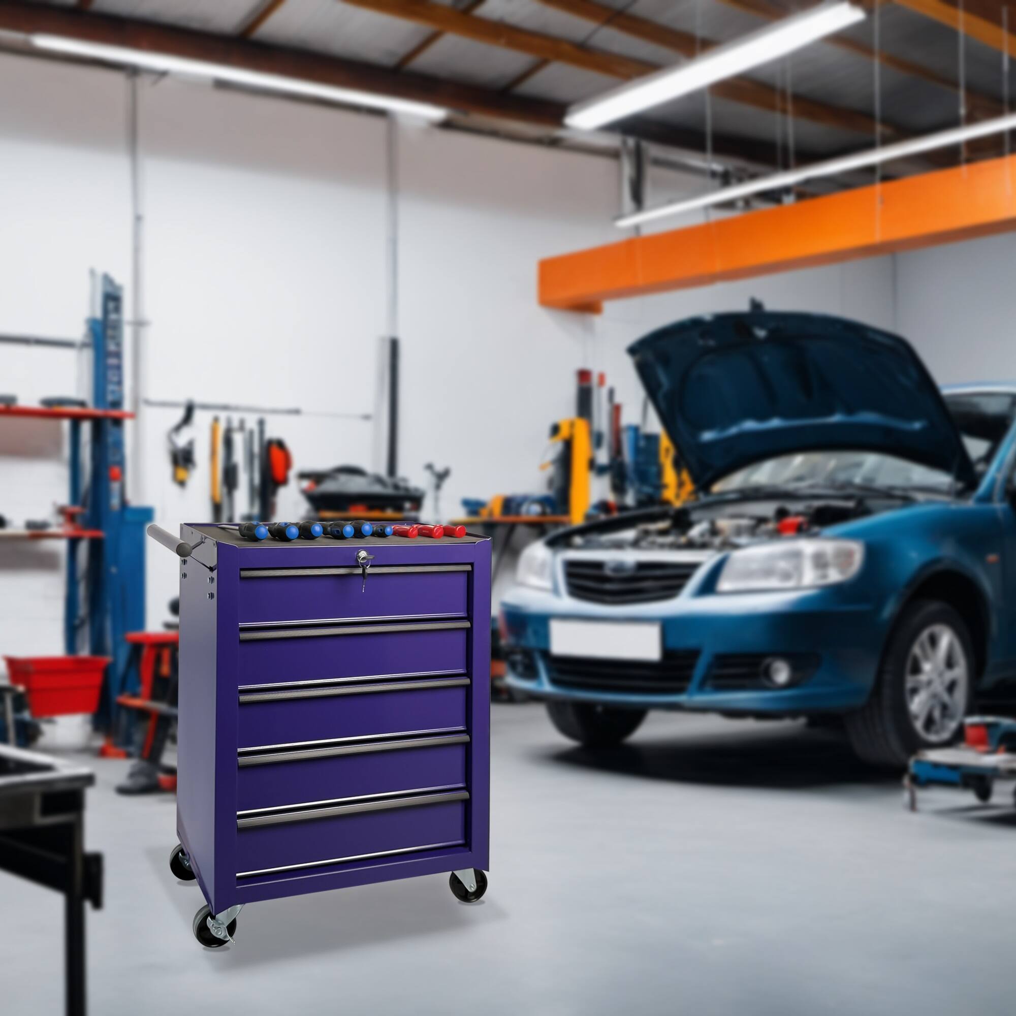 Alt View 1. Boyel Living - PURPLE Rolling Metal Tool Chest with 5 Drawers, 20" 5-Drawer Tool Chest Cabinet.