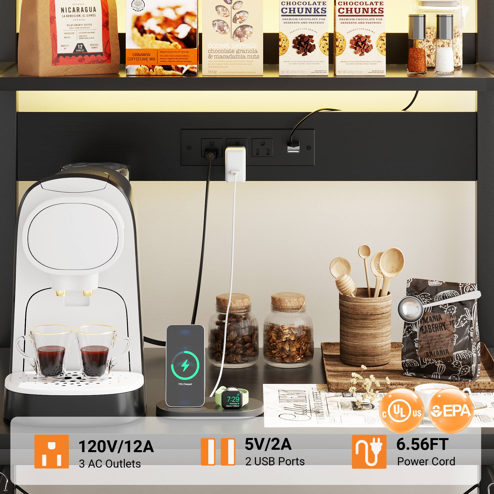 NICARAGUA - HNCRE

EEI | CEN

CINANON COFFEECAKE

dorset cereals chocolate granola de macadamia muta

CHOCOLATE CHUNKS

CHOCOLATE CHUNKS

H. O : PI.

CNITTN ddC A MANIA

3 EABERRY ANLANIA

120V/12A 3 AC Outlets

5V/2A 2 USB Ports

6.56FT Power Cord

UL US EPA