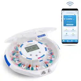 LiveFine - Smart WiFi Automatic Pill Dispenser, 28-Day Pill Organizer W/Lock Key & App - Clear Lid