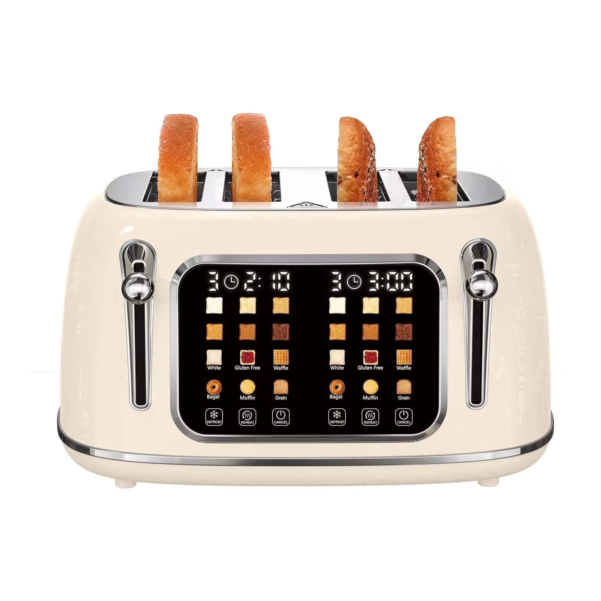 Mecity - 4-Slice Touchscreen Toaster, Retro Stainless Steel Wide Slots Toaster, 6 Browning Settings,120V 1650W, Cream - Cream Color