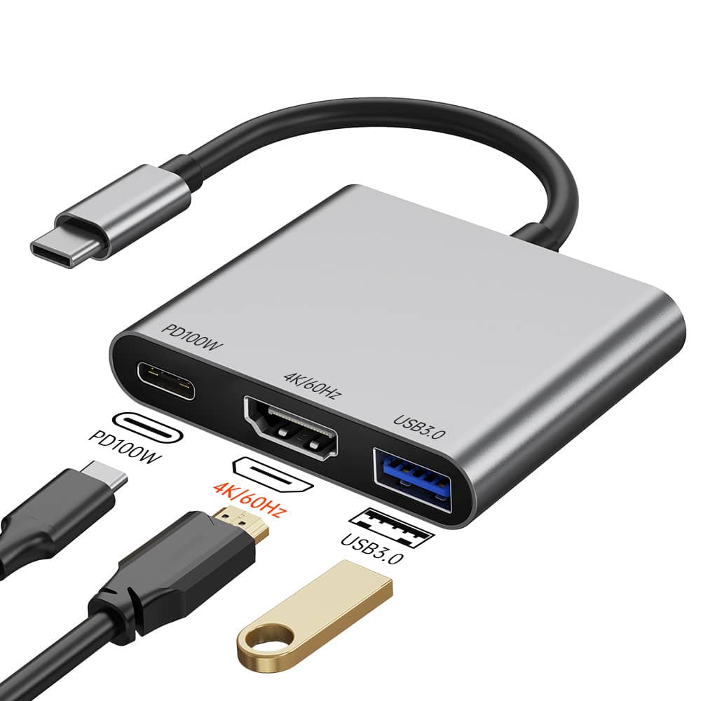 Cluzine - USB-C Hub 3-in-1 Docking Station 4K@60Hz Type-C Dock Supports Switch 2
