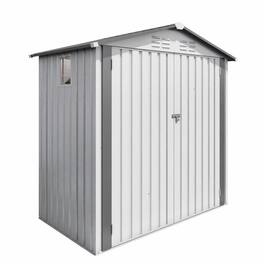RYHNUYNE - White 6 x 3.6 FT Metal Storage Shed,Waterproof Tool Shed with Peaked Roof for Garden Patio Bike Storage - White+gray