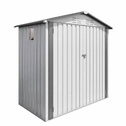 Front. RYHNUYNE - White 6 x 3.6 FT Metal Storage Shed,Waterproof Tool Shed with Peaked Roof for Garden Patio Bike Storage - White+gray.
