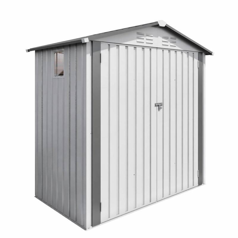 Front. RYHNUYNE - White 6 x 3.6 FT Metal Storage Shed,Waterproof Tool Shed with Peaked Roof for Garden Patio Bike Storage - White+gray.