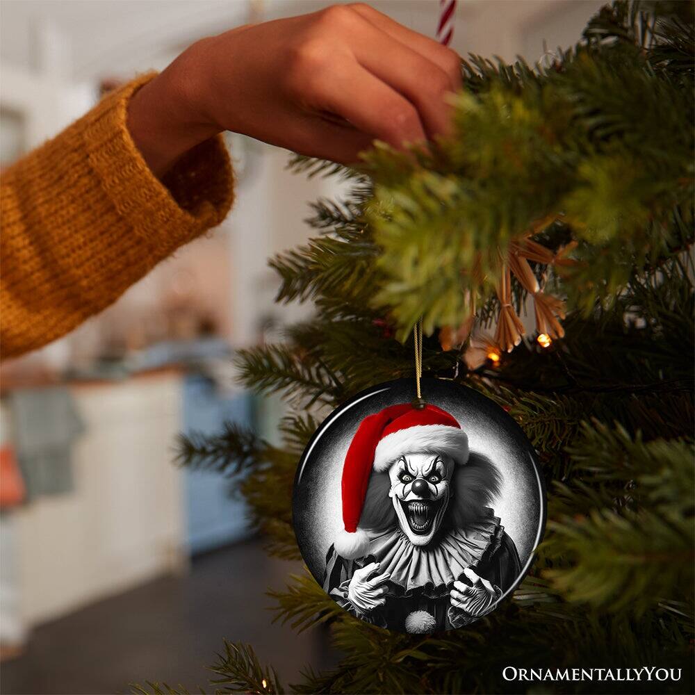 Alt View 1. OrnamentallyYou - Sinister Santa Clown Ceramic Ornament Eerie Christmas Decoration for Halloween Tree - Multi-colored.