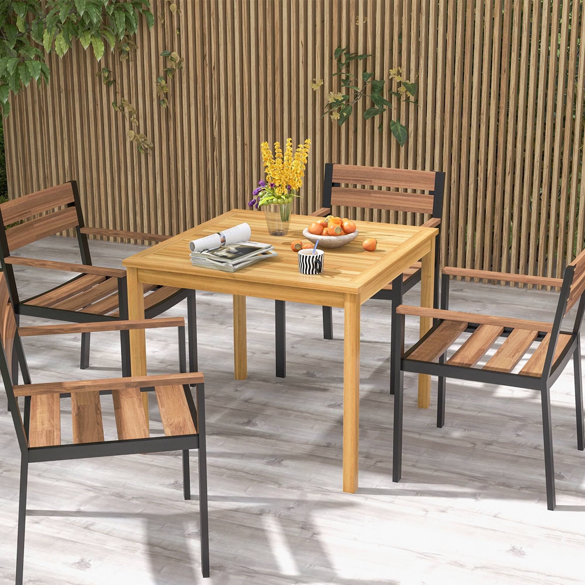 Alt View 3. Costway - Costway Patio Dining Table Acacia Wood Square Outdoor Bistro with 1.9" Umbrella Hole Yard - Natural.