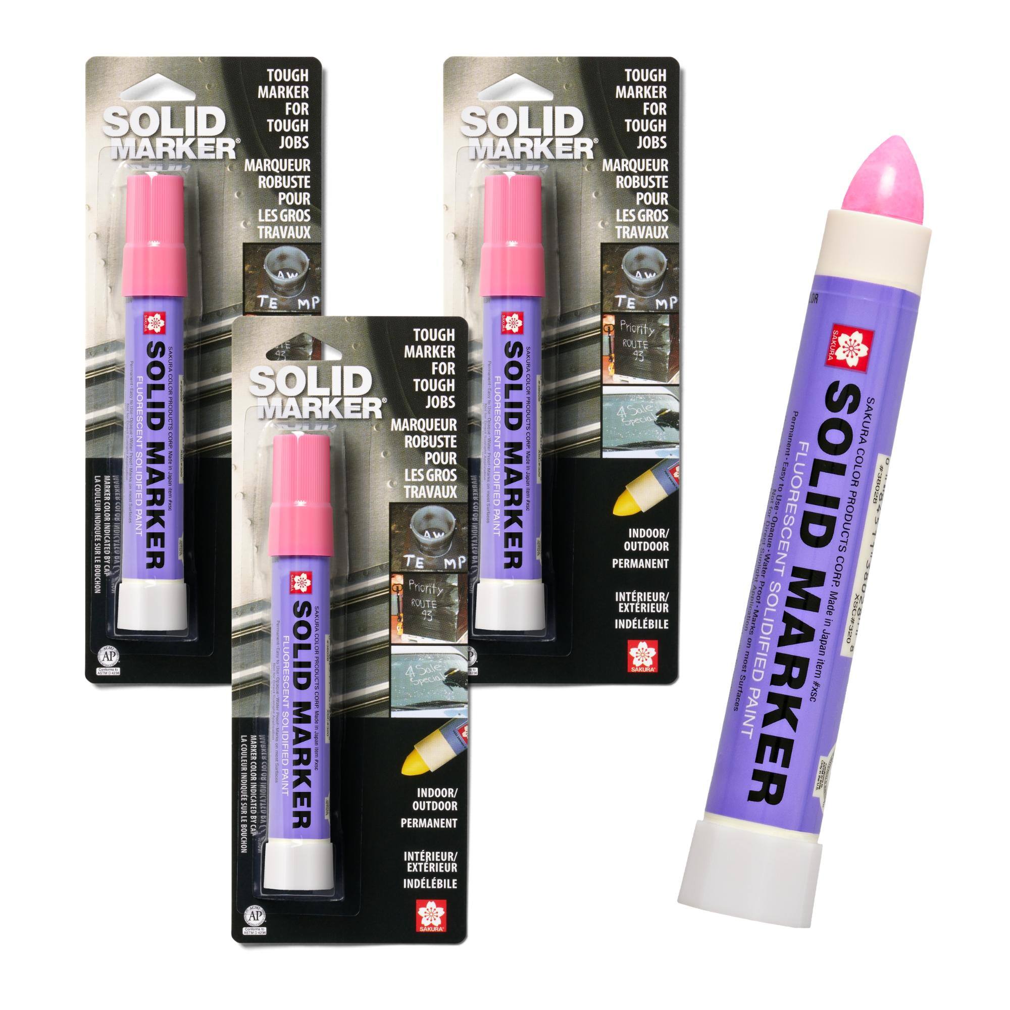 TOUGH MARKER FOR TOUGH JOBS  
MARQUEUR ROBUSTE POUR LES GROS TRAVAUX  
SOLID MARKER  
SOLIDIFIED PAINT MARKER  
FLUORESCENT  
INDOOR/OUTDOOR PERMANENT  
INTERIEUR/EXTERIEUR INDELEBILE  
SAKURA COLOR PRODUCTS CORP.  
Made in Japan