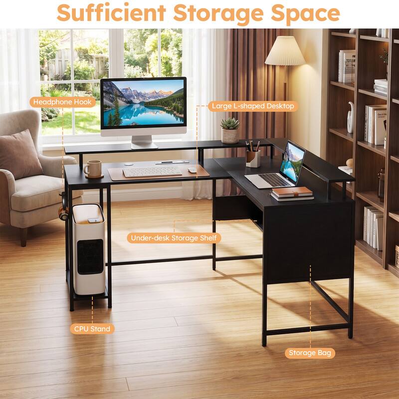 Sufficient Storage Space  
JOTAM 2 Headphone Hook  
Large L-shaped Desktop  
Under-desk Storage Shelf  
CPU Stand  
Storage Bag