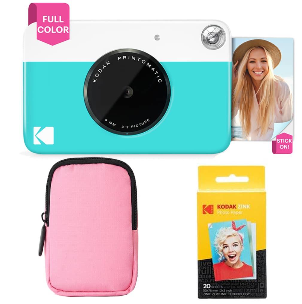 Kodak - Printomatic Full-Color Instant Camera Bundle + Soft Case + Zink Paper (20pk) - Blue