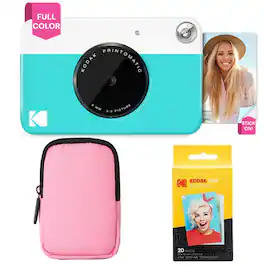 Kodak - Printomatic Instant Print Camera Bundle with Case & 20-Pack Zink Photo Paper - Blue