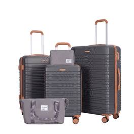 Ropilly - 5 piece luggage set hard case suitcase ABS Expandable with TSA Lock Spinner Wheels Travel Bags - Gray
