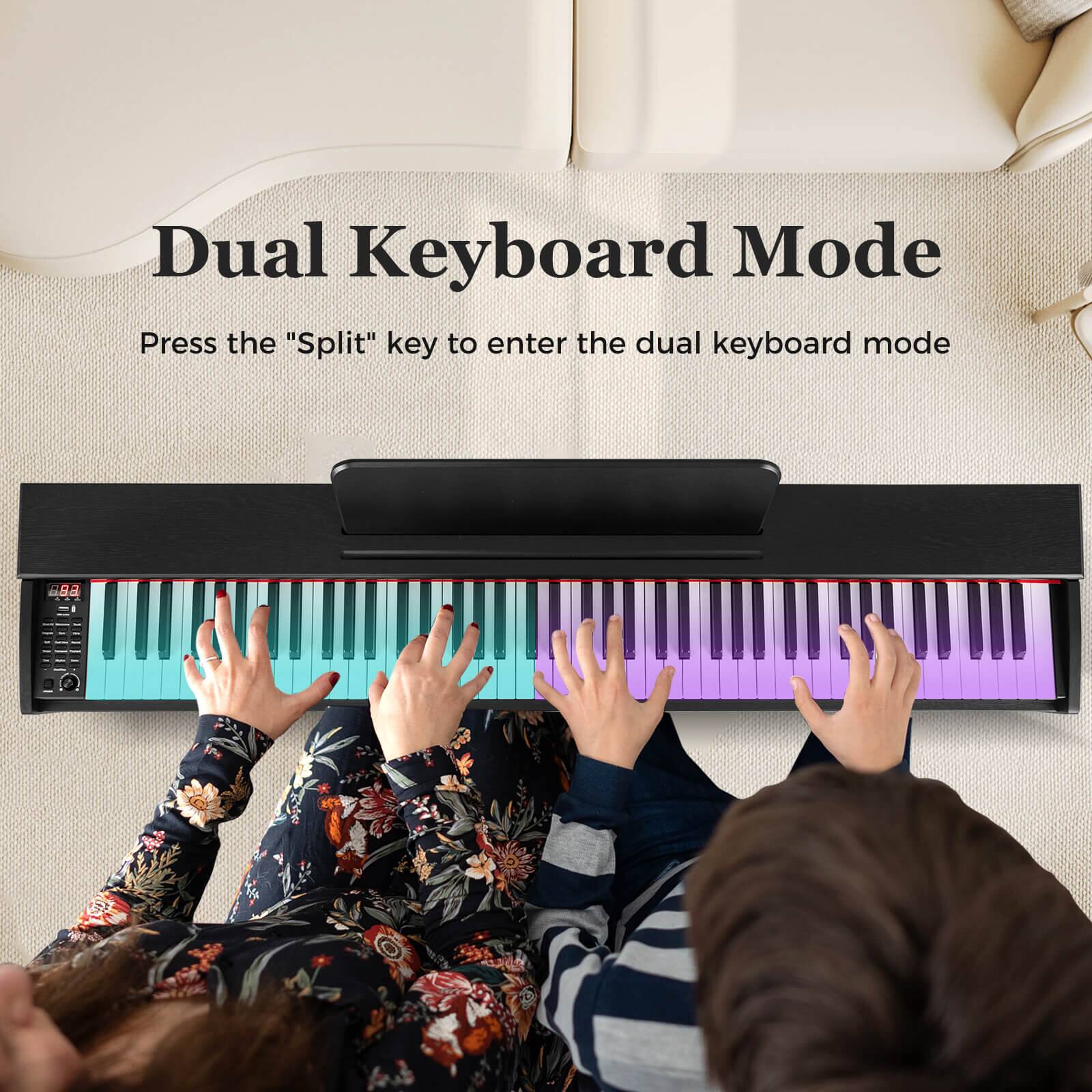 Dual Keyboard Mode

Press the "Split" key to enter the dual keyboard mode
