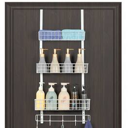 Oumilen - Over-the-Door 3-Tier Hanging Organizer, Metal Door Storage Rack with Hooks for Bathroom Bedroom Kitchen - White