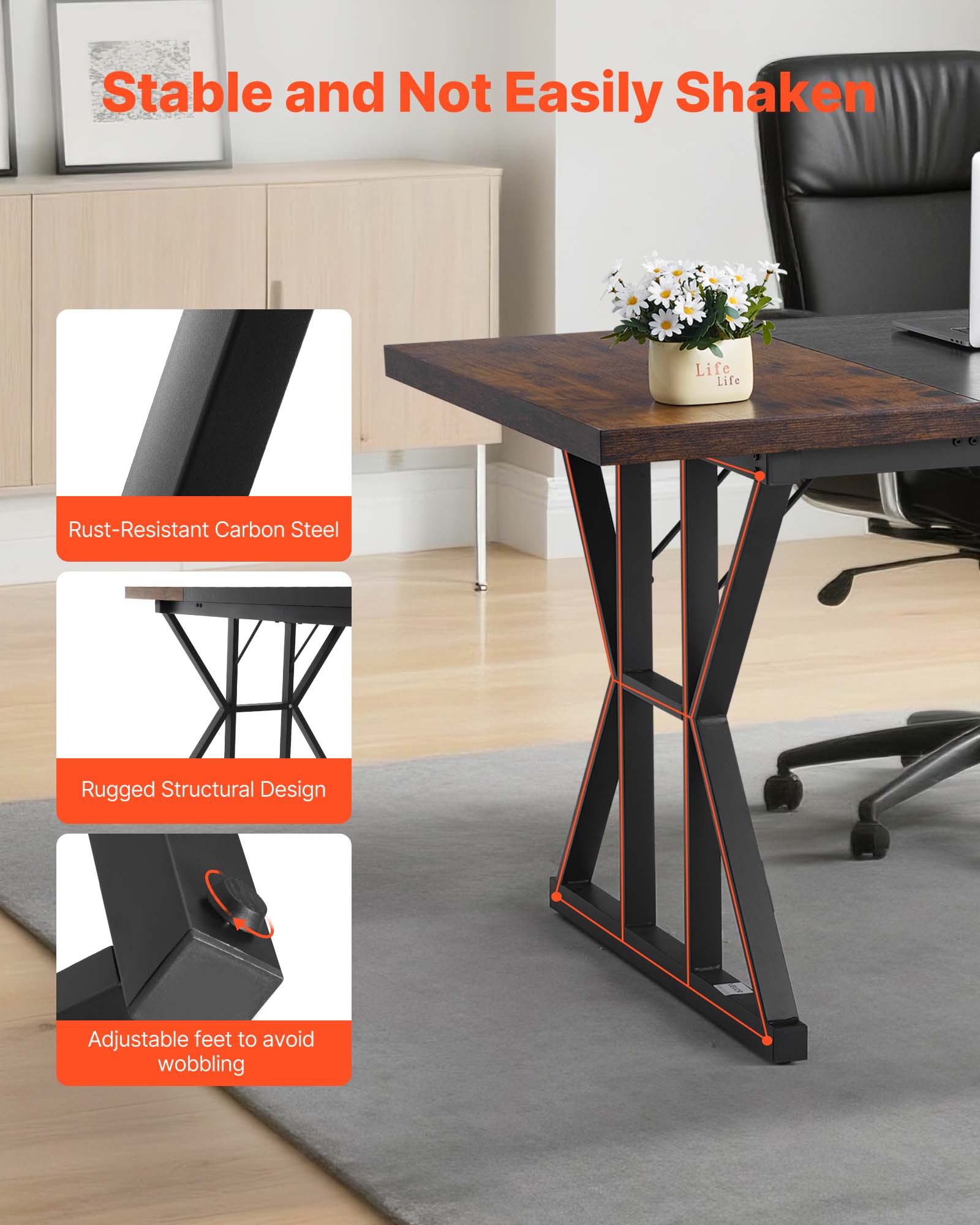 Stable and Not Easily Shaken

- Rust-Resistant Carbon Steel
- Rugged Structural Design
- Adjustable feet to avoid wobbling