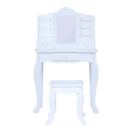 Front. Teamson Kids - White Kids Vanity Table with Stool.