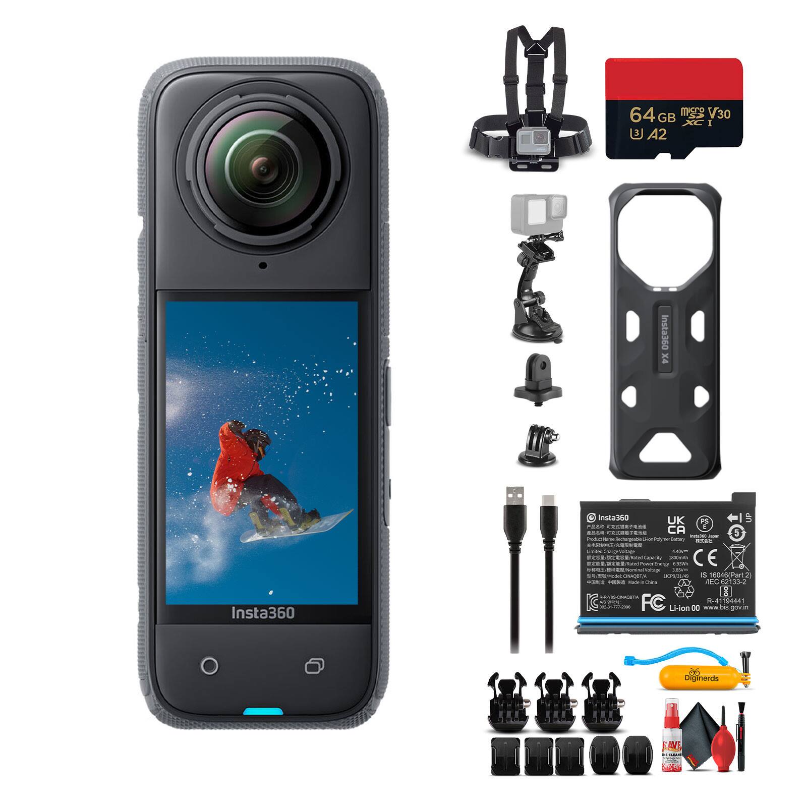 Insta360 - X4 - Waterproof 360 Camera + 50-in-1 Accessory Kit + 64GB Card Bundle - Black