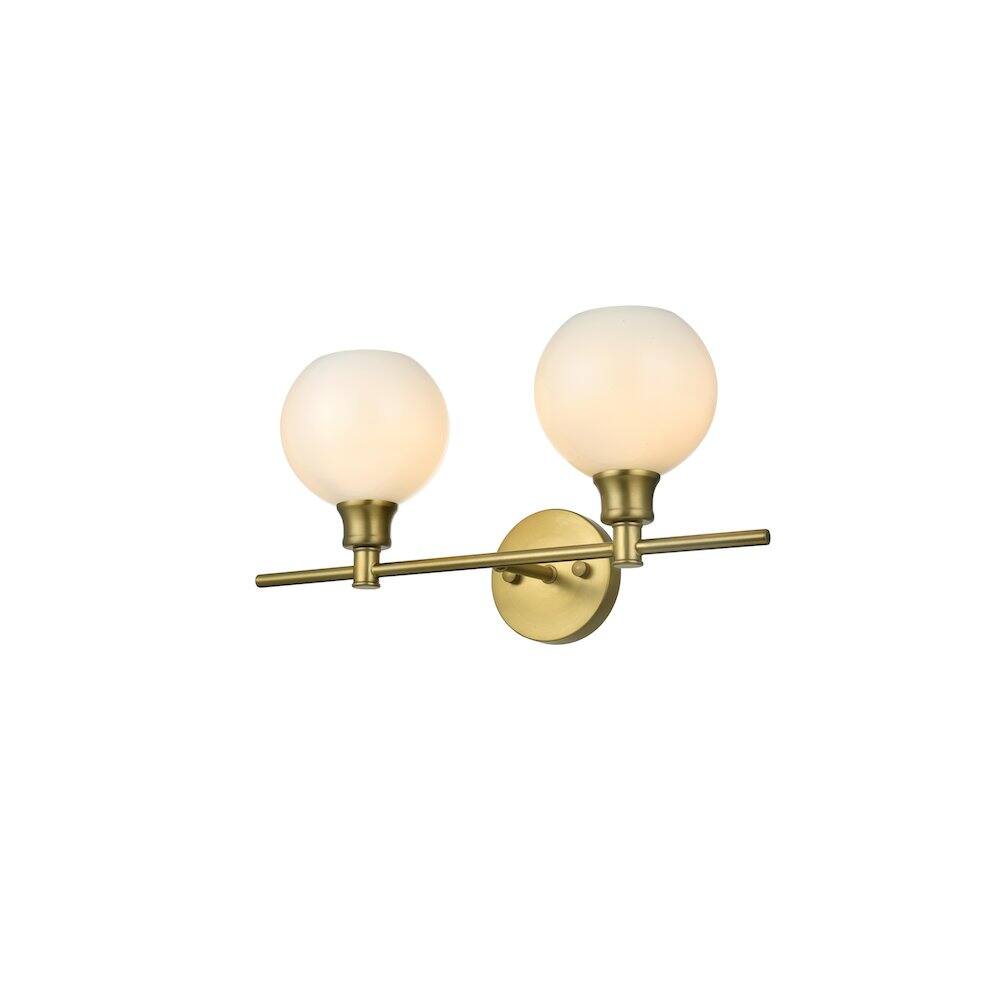 Left. Living District - Collier 2 Light Satin Gold and Frosted White Glass Wall Sconce - Satin Gold.
