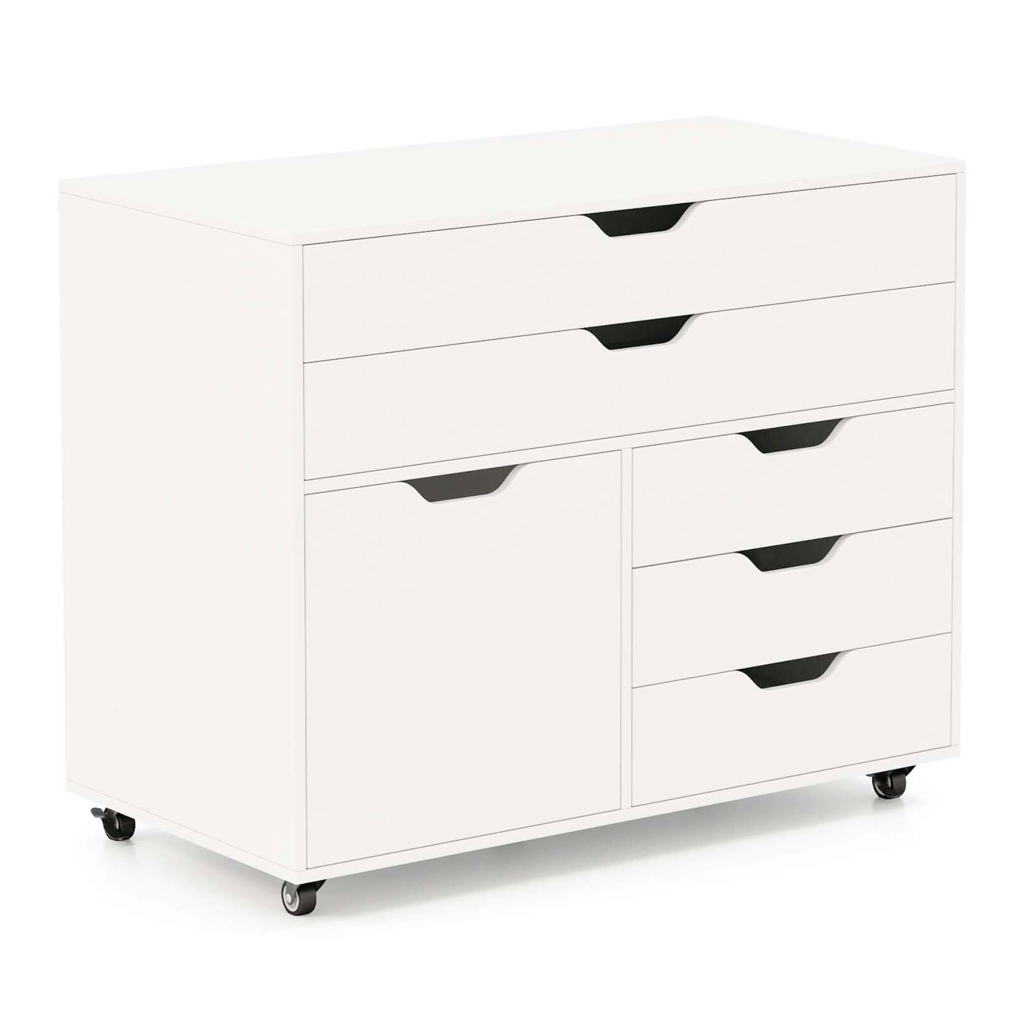 Alt View 9. Costway - Costway 5-Drawer File Cabinet Mobile Chest of Drawers with Side Cabinet 5 Casters - White.